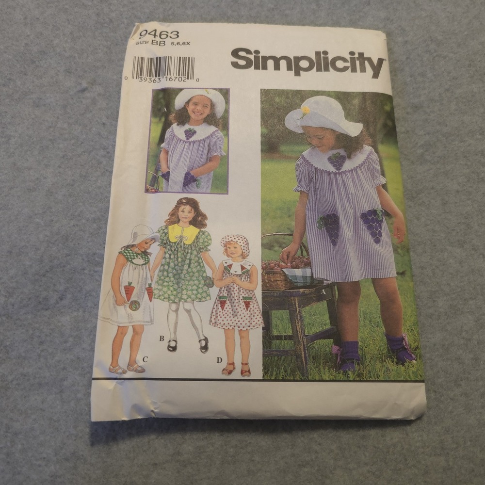 Simplicity 9463 Girls Dress Pattern Size 5-6-6X BB Fruit Appliqué Vintage